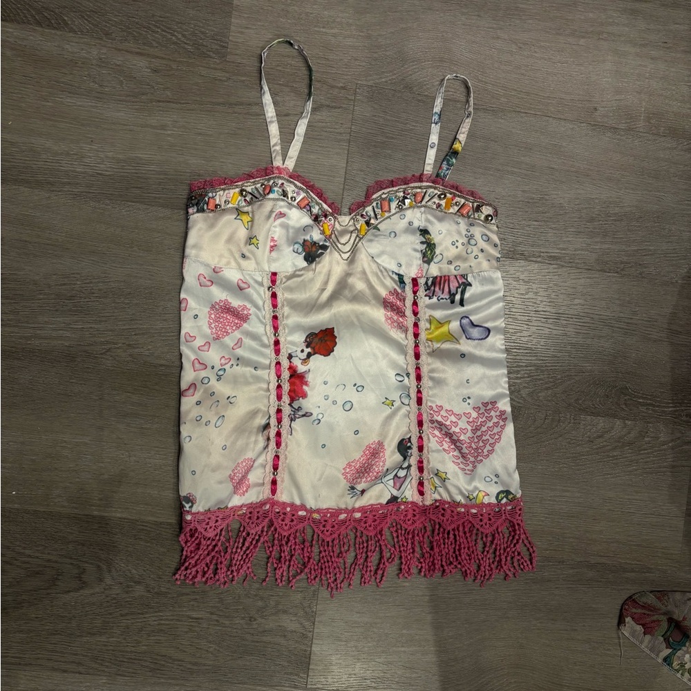Colorful Camisole with Pink Lace Trim